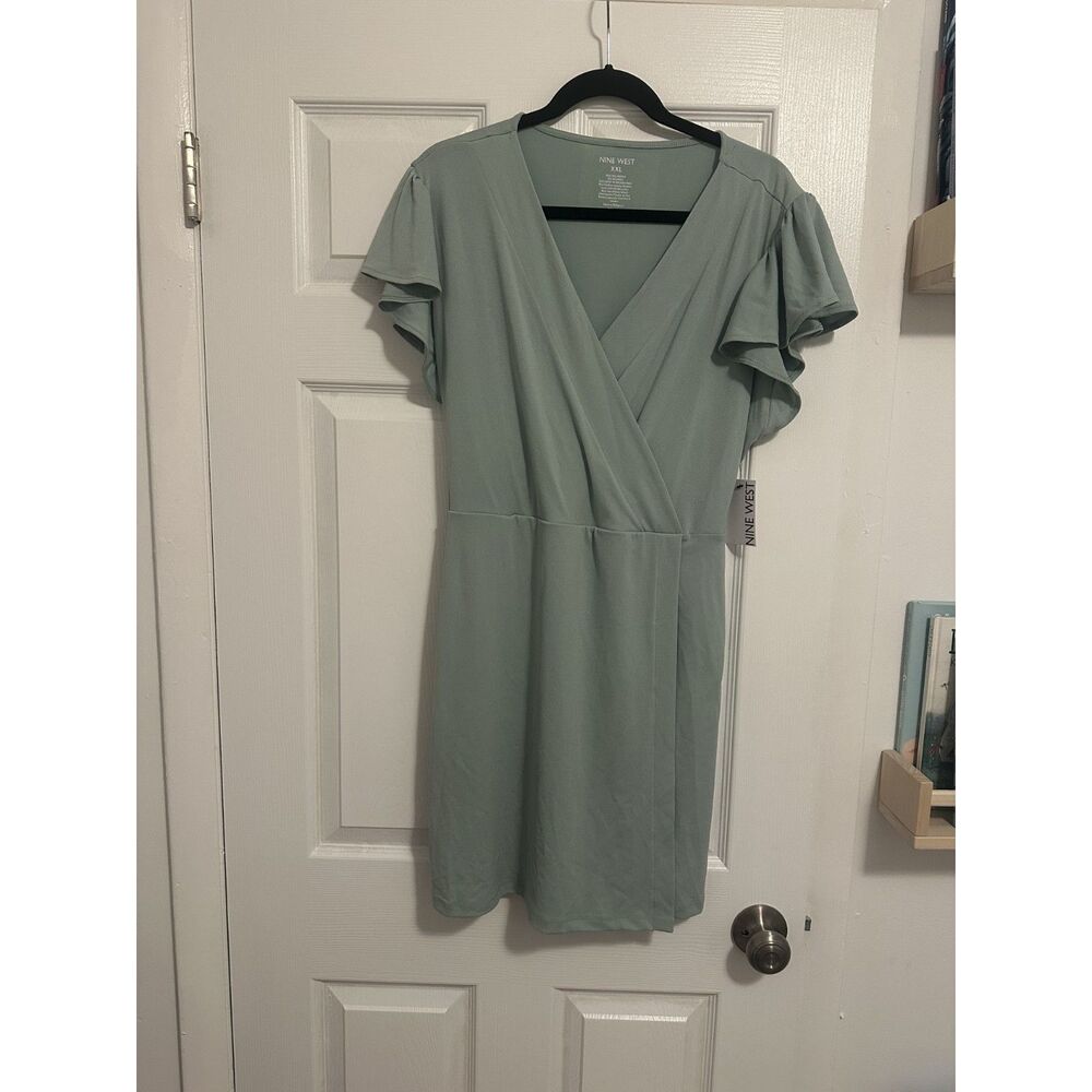 NWT Nine West XXL Sage Green Flutter Sleeve Wrap Dress